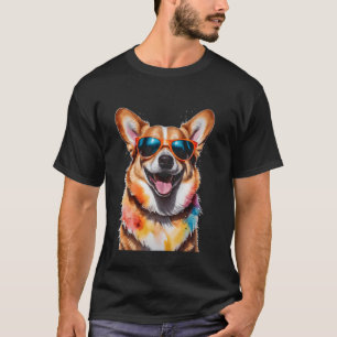 Corgi Zonnebril Hond Kleurrijk Grappig Dieren Kuns T-shirt
