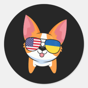 Corgi Zonnebril Usa Amerikaanse Oekraïense Vlag Ka Ronde Sticker