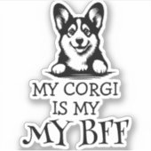 Corgi Zwart-wit Beste harige vriend Thema Sticker (Voorkant)