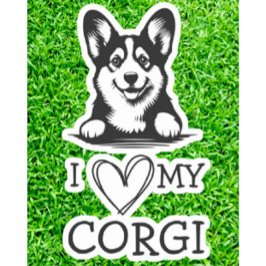 Corgi zwart-wit hart thema sticker