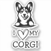 Corgi zwart-wit hart thema sticker (Voorkant)
