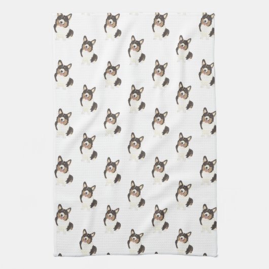 Corgi (zwarte trichloor) theedoek (Verticaal)