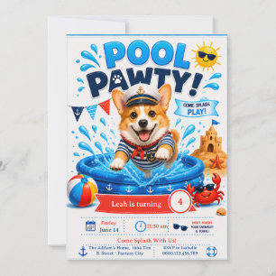 Corgi Zwembad Feest Verjaardag - Zee Kapitein Kaart