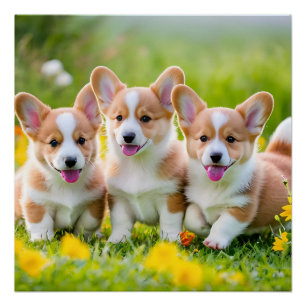 Corgies spelen in het gras perfect poster