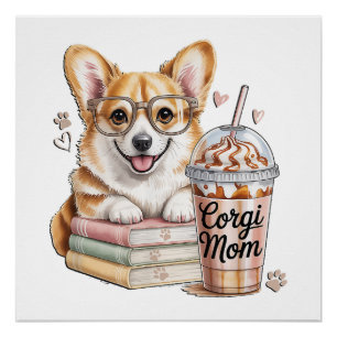Corgi's Boeken en Ijsgekoelde Koffie voor Hond Perfect Poster