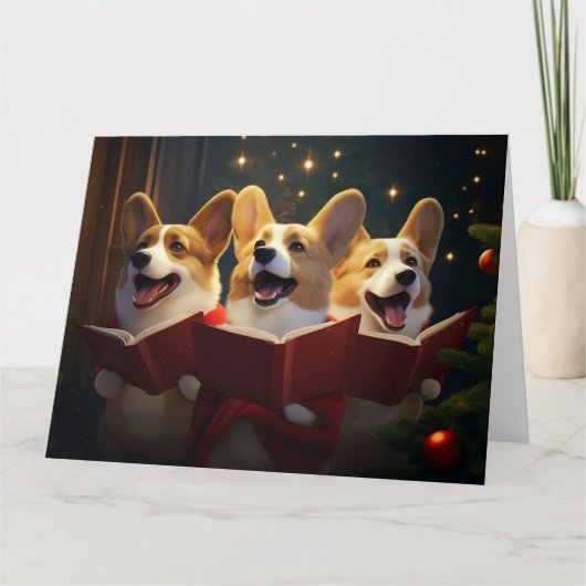 Corgis Christmas Caroling feestelijke vakantie Kaart (Voorkant)