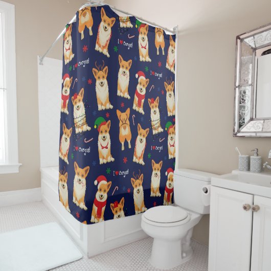 Corgis Christmas: Feestelijk  patroon Douchegordijn (In situ)
