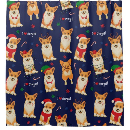 Corgis Christmas: Feestelijk  patroon Douchegordijn (Voorkant)