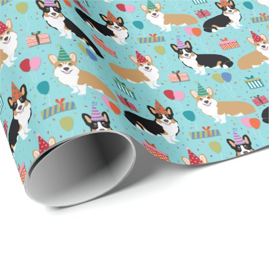 Corgis Dog Birthday Wrapping Paper Cadeaupapier (Rol Hoek)
