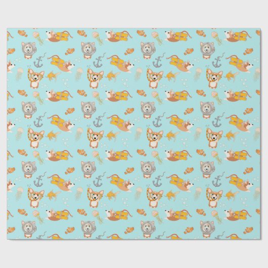 Corgis duikt in oceaanpatroon cadeaupapier (Vlak)