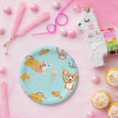 Corgis duikt in oceaanpatroon papieren bordje (Feest)