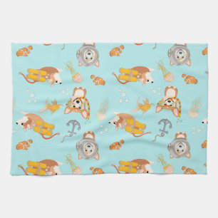 Corgis duikt in oceaanpatroon theedoek