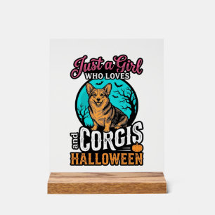Corgis en Halloween Meisje Vintage Gravure Shirt Acryl Bord