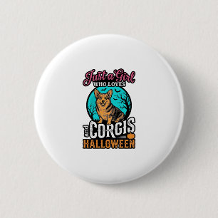 Corgis en Halloween Meisje Vintage Gravure Shirt  Ronde Button 5,7 Cm