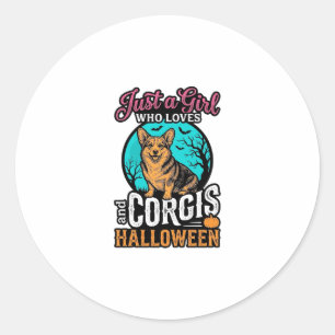 Corgis en Halloween Meisje Vintage Gravure Shirt Ronde Sticker