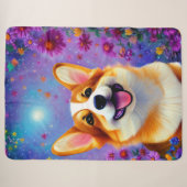 Corgi's Floral World Sherpa Deken (Voorkant (horizontaal))