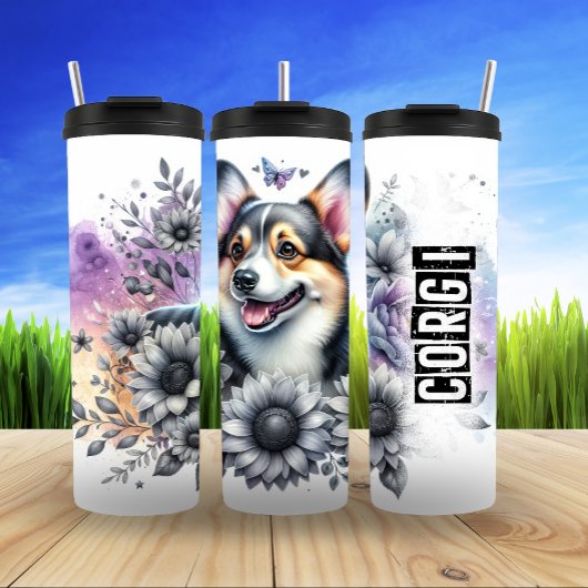 Corgi's Grijswaarde Bloemen Verrukking Thermosbeker