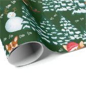 Corgis heeft plezier in het winterbos - groen cadeaupapier (Rol Hoek)