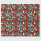 Corgis heeft plezier in het winterbos - rood cadeaupapier (Vlak)