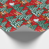 Corgis heeft plezier in het winterbos - rood cadeaupapier (Hoek)