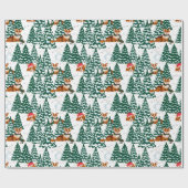 Corgis heeft plezier in het winterbos - wit cadeaupapier (Vlak)