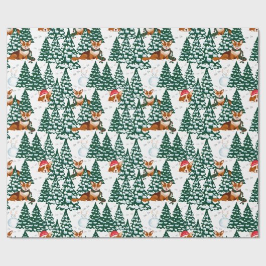 Corgis heeft plezier in het winterbos - wit cadeaupapier (Vlak)