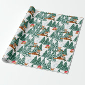 Corgis heeft plezier in het winterbos - wit cadeaupapier (Uitgerold)