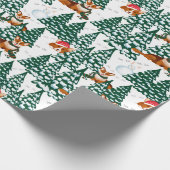 Corgis heeft plezier in het winterbos - wit cadeaupapier (Hoek)