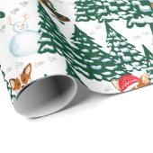 Corgis heeft plezier in het winterbos - wit cadeaupapier (Rol Hoek)