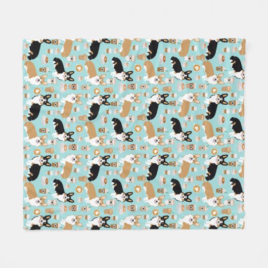 Corgis houdt van koffie lichtblauw fleece deken (Voorkant (Horizontaal))
