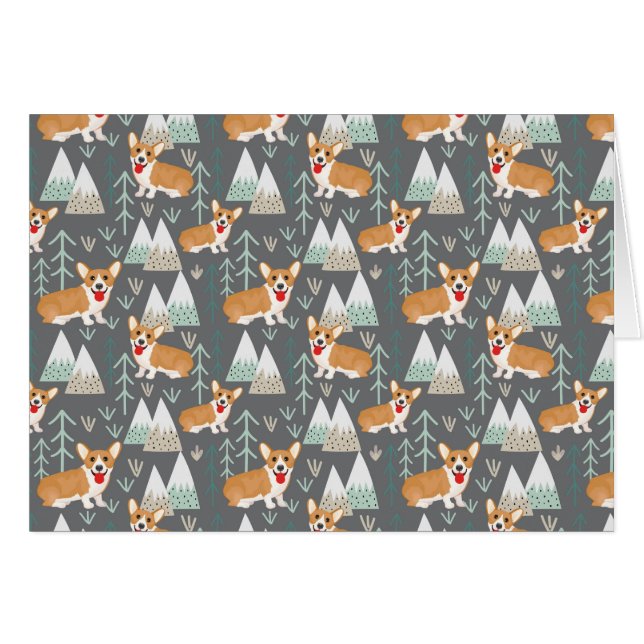 Corgis in de bergen en het bospatroon (Voorkant Horizontaal)