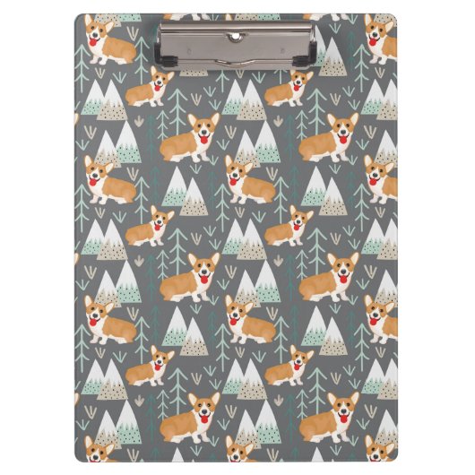 Corgis in de bergen en het bospatroon klembord (Voorkant)