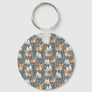 Corgis in de bergen en het bospatroon sleutelhanger
