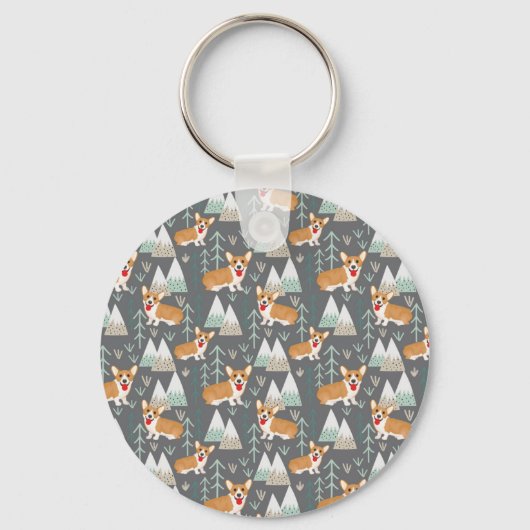 Corgis in de bergen en het bospatroon sleutelhanger (Voorkant)
