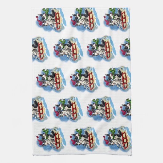 Corgis in de sneeuw theedoek (Verticaal)