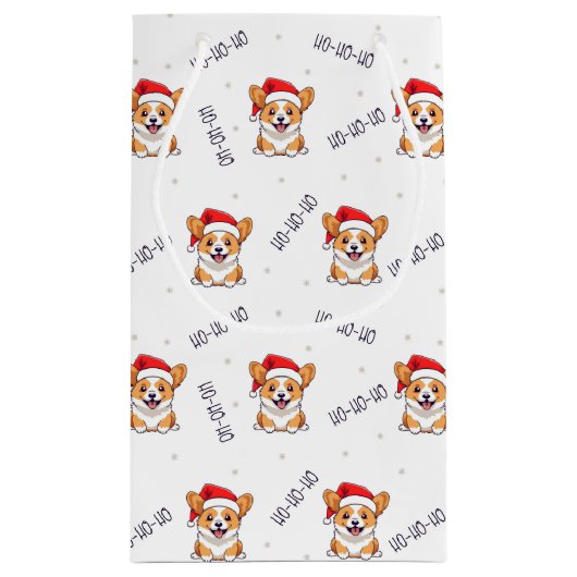 Corgi's in kersthoeden kerstpatroon klein cadeauzakje (Achterkant)