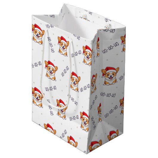 Corgi's in kersthoeden kerstpatroon medium cadeauzakje (Voorkant Gekanteld)