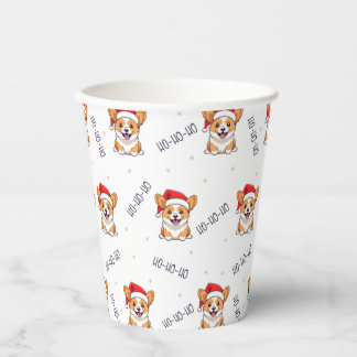 Corgi's in kersthoeden kerstpatroon papieren bekers