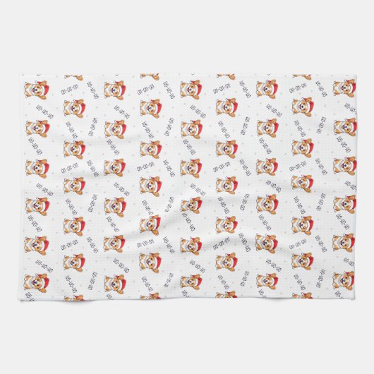 Corgi's in kersthoeden kerstpatroon theedoek (Horizontaal)