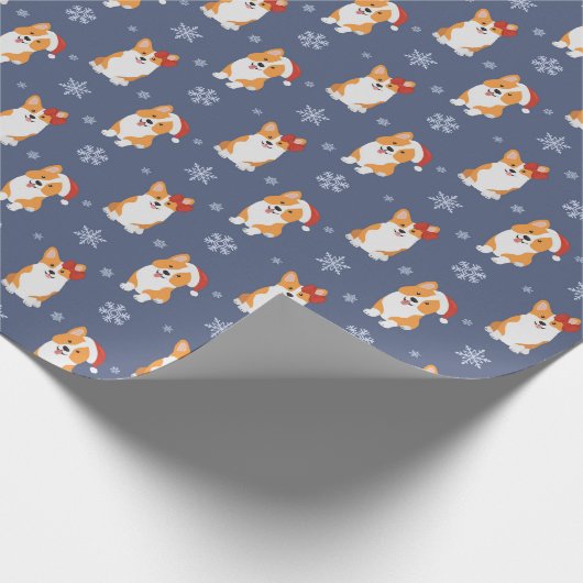 Corgis in Santa Hats en Snowflakes Patroon Cadeaupapier (Hoek)