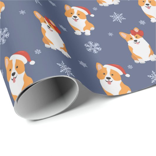 Corgis in Santa Hats en Snowflakes Patroon Cadeaupapier (Rol Hoek)