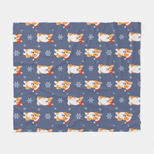 Corgis in Santa Hats en Snowflakes Patroon Fleece Deken (Voorkant (Horizontaal))