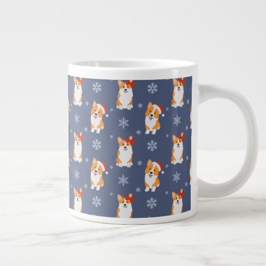 Corgis in Santa Hats en Snowflakes Patroon Grote Koffiekop (Rechts)