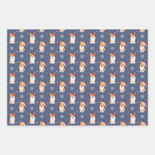 Corgis in Santa Hats en Snowflakes Patroon Inpakpapier Vel (Voorkant 3)