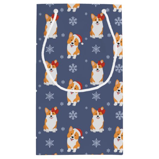 Corgis in Santa Hats en Snowflakes Patroon Klein Cadeauzakje (Achterkant)
