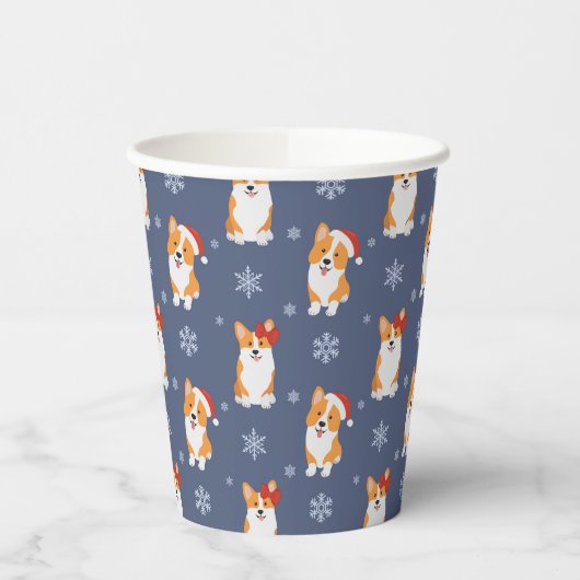 Corgis in Santa Hats en Snowflakes Patroon Papieren Bekers (Links)