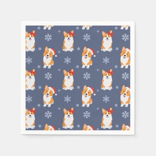 Corgis in Santa Hats en Snowflakes Patroon Servet (Voorkant)