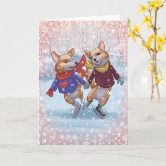 Corgis Schaatskaart Kaart (Gele Bloem)