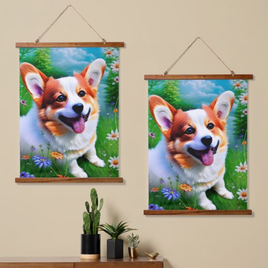 Corgi's tuin hangend wandkleed (Asymmetrisch)