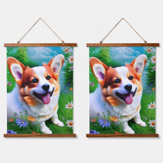 Corgi's tuin hangend wandkleed (Dubbel)